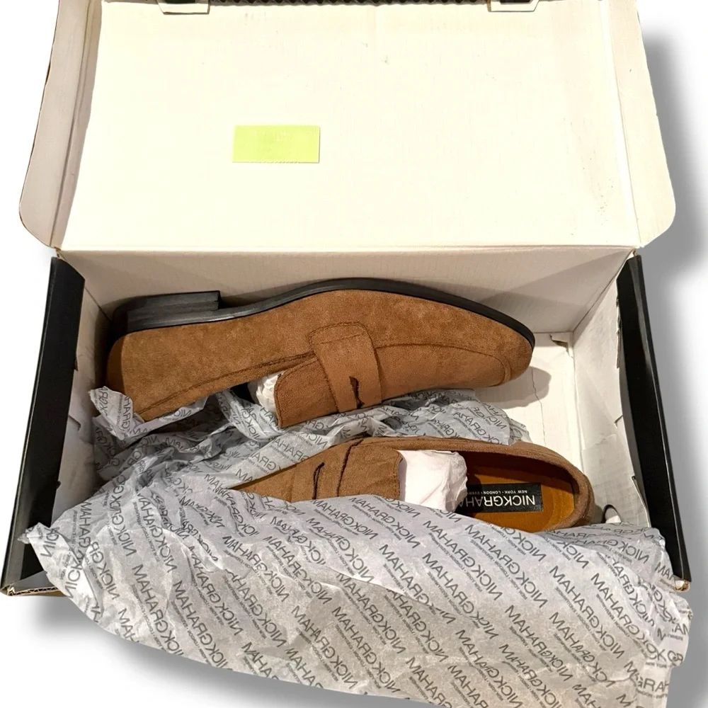 Nick Graham Altred Brown Faux Suede Slip on Penny Loafer Dress Shoes‎ Sz 8 NEW